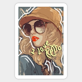 i love retro themed hat and sunglasses and girl design Sticker